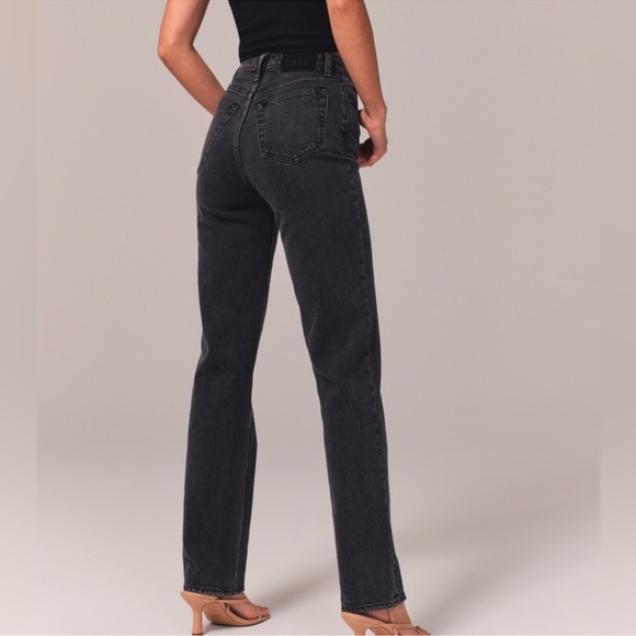 Abercrombie & Fitch The 90s Straight Ultra High Rise Jeans Curve Love Black 26 S - Picture 2 of 14